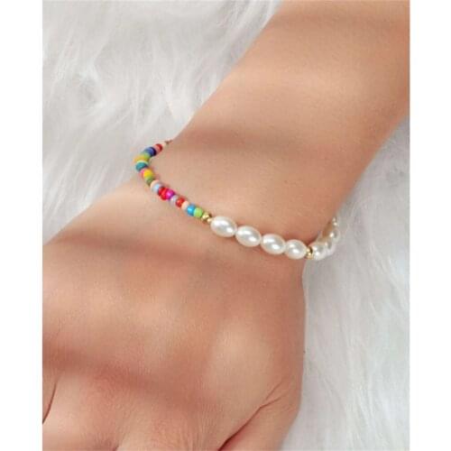 Colorful Beads Pearl Bracelets Asymmetry For Women Crystal Bracelet & Bangles Cute Flower Fashion Handmade Jewelry 2021 New