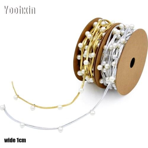 1cm wide Fashion gold silver beads lace fabric trim ribbon DIY sewing applique Christmas gift decor