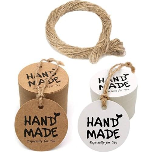 100 Pcs/pack Brown or White Round 'HANDMADE' Tags for Wedding Party Decoration Tags Packaging Hang Paper Tags Stationery Tags