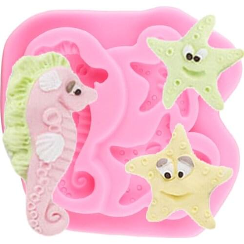 3D Starfish Seahorse Silicone Mold Sea Animal Resin Clay Candy Chocolate Moulds Cake Border Fondant Molds Cake Decorating Tools