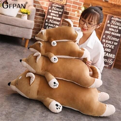 40/100CM Cartoon Lying Plush Stuffed Dog Corgi Plush Pillow Big Toys Shiba Inu Dog Doll Lovely Animal Children Birthday Gift