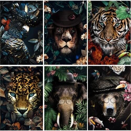 5D DIY Diamond Painting Animal/Lion in Flower Square/Circle Embroidery Rhinestone Cross Stitch Home Decoration Painting