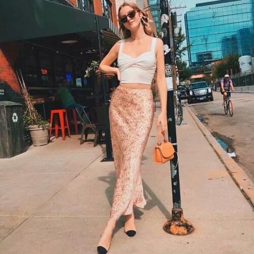 Foridol printted satin midi skirt high waist pink casual skirts womens autumn winter bottoms elegant office lady skirt 2021