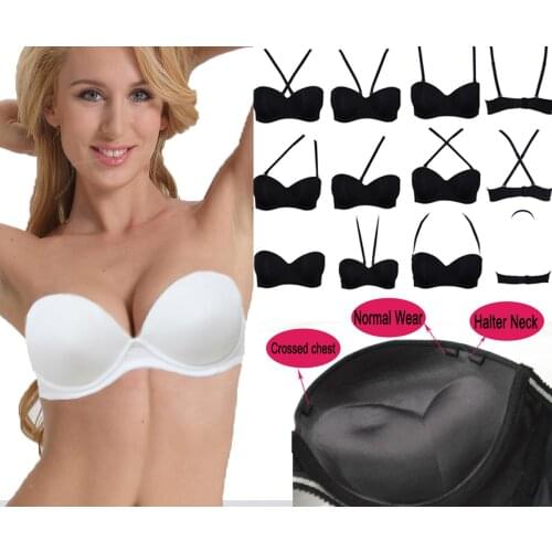 Women Wedding Multiway Bralette Add 2 Cup Supper Thick Padded Underwire Push Up Bra Strapless Bra Underwear Ladies Lingerie BH