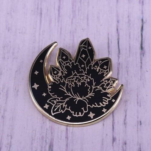 Black Moon Crystal Peony Flower Pin witchcraft lovers great addition
