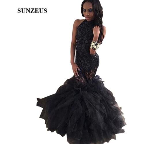 Black Mermaid Prom Dress Lace Long Party Gowns With Tulle Skirt African Girls Sexy Backless Gowns Prom vestidos de gala