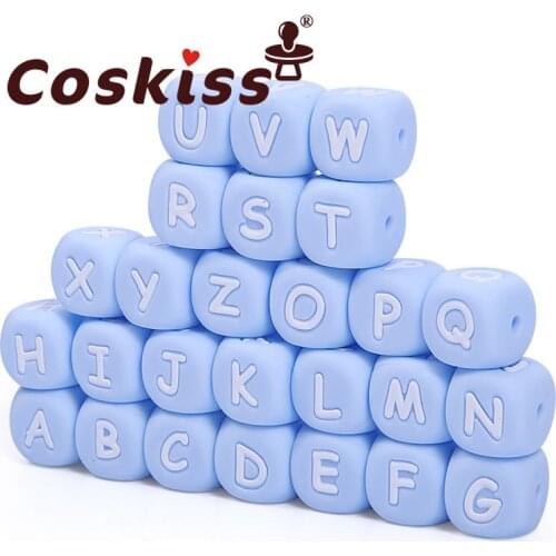 Coskiss 20pcs Baby Silicone Teether Toys Silicone Letter Beads Food Grade Silicone Beads Chewing Necklace Teething Baby Toys