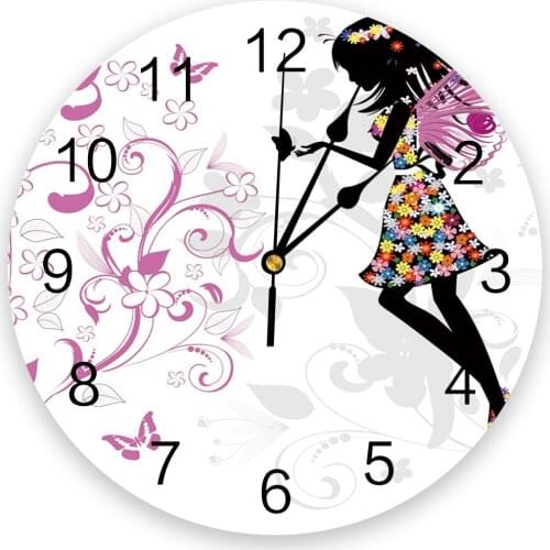 Forest Fairy Flower Fairy Silent Decorative Wall Clock Digital Clock Operated Round Home Office School Clocks