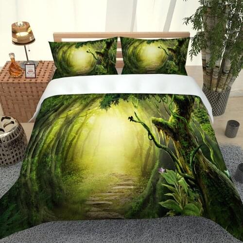 Photo green forest bedding set Pillowcase Bed Bedclothes Queen Elegant Adult 3d bedding set