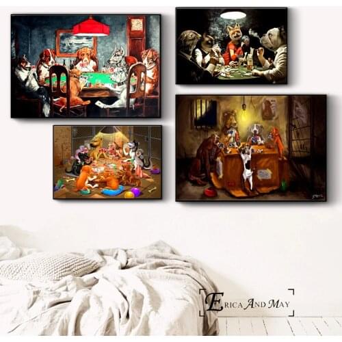 Dogs Playing Poker Funny Style Wall Art Canvas Painting Poster Prints Pictures For Bedroom Decoration Home Oil Paintings Decor
