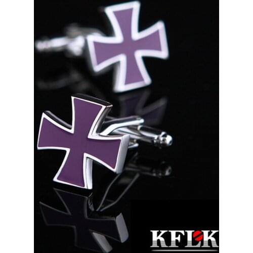 KFLK 2020 Luxury shirt cufflinks for mens gift Brand cuff buttons Iron Cross cuff link Purple High Quality abotoaduras Jewelry