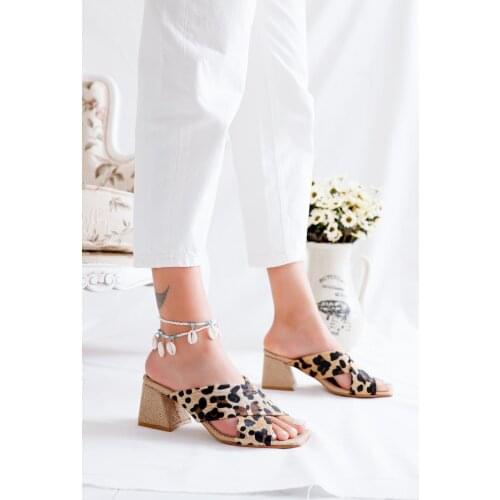 Limoya Women 'S Brown Leopard Cross Mesh Low-Heeled Slippers 'Turkish' Quality 2021 Fashion Design Season Comfort Fast Shipp