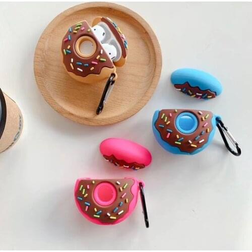 Cute 3D Donuts Shape Earphone Cases with Keychain for Airpods Pro Creative Cartoon Snacks Soft Covers for Airpods 1/2 Shell