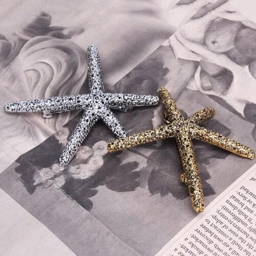 Fashion And Gold Color Women Beach Coral Starfish Hair Clip Barrette Hair Pins For Women Hair Pin Head Accessories Women