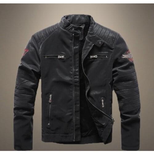 2021 Autumn Winter Mens Bomber Leather Jacket Casual Fashion Stand Collar Motorcycle Jacket Mens New Slim Fit PU Leather Coats