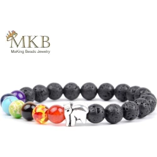 Natural Stone Men Bracelet 7 Chakra Healing Balance Black Lava Beads Yoga Mala Bracelets for Women Jewelry Gift Wholesale