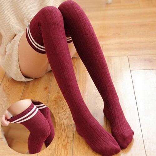 New Striped Long Stockings Fashion Women Autumn Winter Knitted Cotton Warm Thigh High Socks Ladies Sexy Over The Knee Stockings