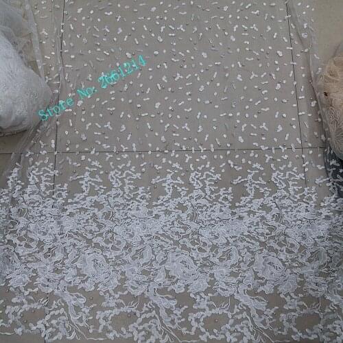 New design good quality embroidered tulle lace fabric in white color with beads african lace fabric BZL-62811 for wedding dress
