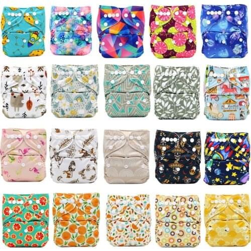 One size Adjustable Cloth Diaper Pocket Cover Printed Washable Diapers Baby Nappies Reusable Newbron Diapers Couches Lavables
