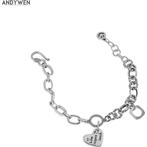 ANDYWEN 925 Sterling Silver Original Silver Heart Chain Bracelet Women Fine Jewelry Luxury Horoscope Fine Jewelry 2021 Party