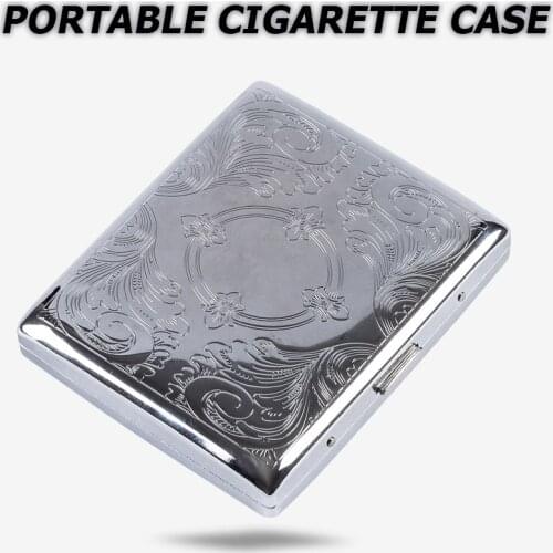 Portable Silver Metal Cigarette Case for 20 Cigarettes Flip Open Cigarette Storage Box Holder Travel Outdoor Smoking Tools Gifts
