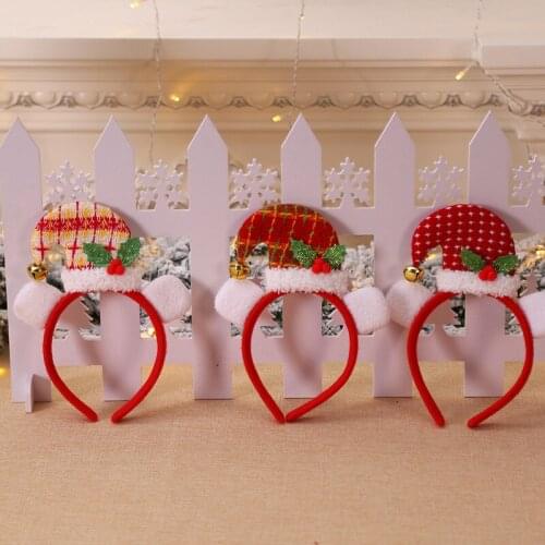 1pc Curved Bell Xmas Cap Adult Kids Christmas Headbands Hairpin Cartoon Merry Christmas Hair Hoop Happy New Year Party Decor