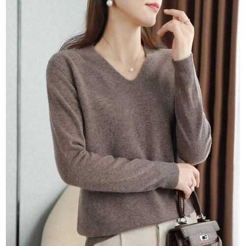 Loose V-Neck Women Sweaters 2021 Winter 100% Pure Wool Knitted Jumpers Soft Cashmere Pullovers Lady Casual Wearout Tops
