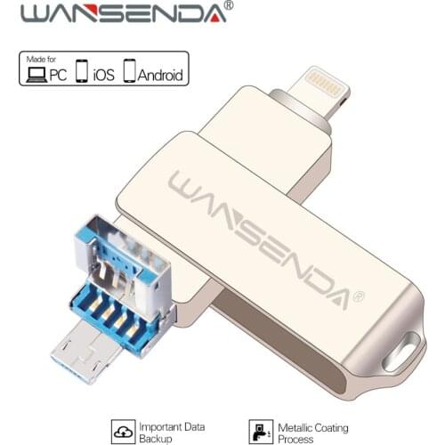 WANSENDA USB 3.0 USB Flash Drive OTG Pen Drive 128GB 64GB 32GB 16GB Pendrive USB Memory Stick Flash Disk for iPhone/Android/PC