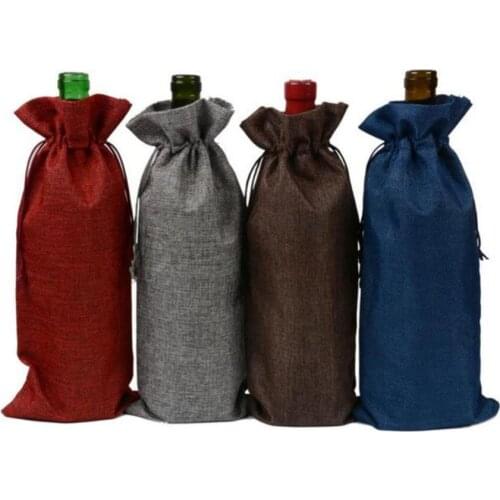 Jute Wine Bottle Covers Champagne Wine Blind Packaging Gift Bags Rustic Hessian Christmas Wedding Dinner Table Decorate 15x35cm