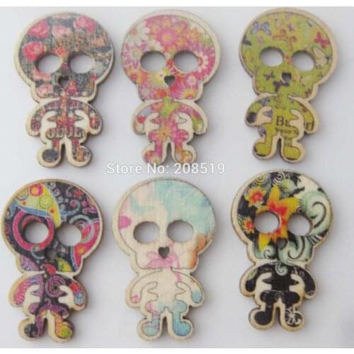 WBNGVA saucerman pattern wooden buttons Mix 150pcs children DIY button decorative accessories