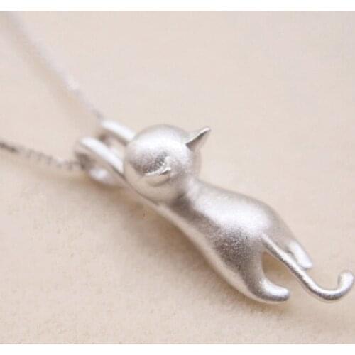 Funny Girls Cute Animal Jewelry High Quality Fashion Cartoon Cat 925 Sterling Silver Necklaces For Women Pendant Jewellry