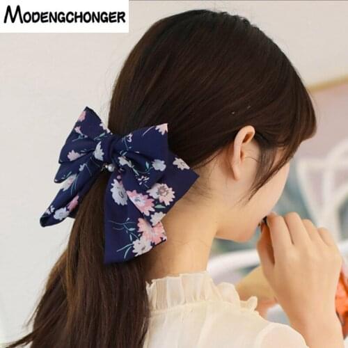 Temperament Barrettes Bow 3 Levels Big Large Hair Bow Print Flowers Hair Clips Girl Hairpins For Women Ponytail Hair Accessories