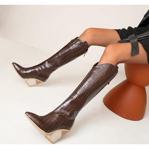 Womens Boots Bedge Heel Plus Size Womens Shoes Zipper Boots Autumn Winter New Pointed Toe Womens Boots