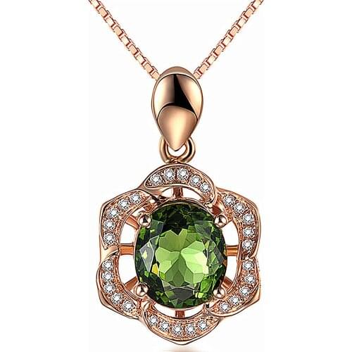 14k rose gold color flower green crystal emerald gemstones pendant necklaces for women choker jewelry accessories birthday gifts