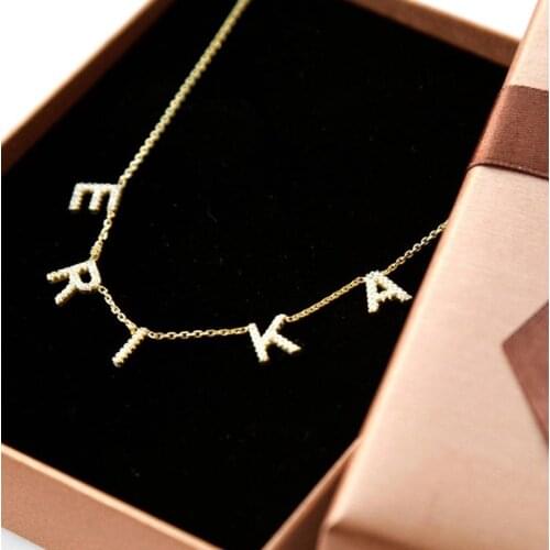 Crystal Pendant Custom Name Necklace Pendant Necklace Personalize Zircon Letter Necklace For Women Jewelry Gift Dropshipping