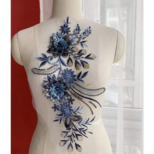 1 piece/package 2019 new blue gold color matching three-dimensional flower lace accessories dress headwear lace flowers