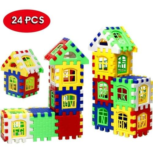 24 Piecess Building Blocks Kid House Building Blocks Construction Developmental Toy Set 3D Bricks Toy Construction Bricks