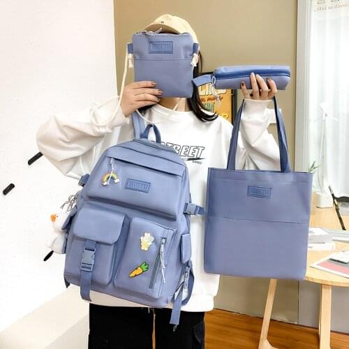 4 pcs sets canvas Schoolbags For Teenage Girls Women Backpack Canvas kids Primary School Bag College Student Laptop Backpacks