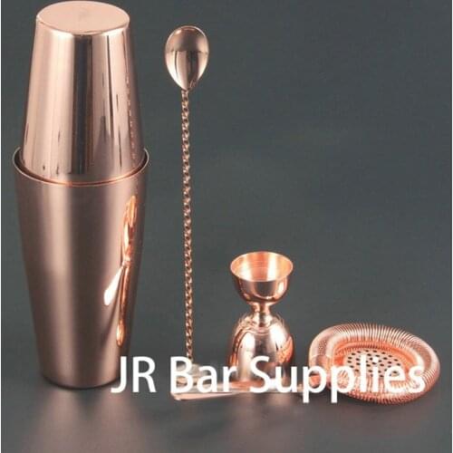 Free Shipping 4Pcs Stainless Steel Copper Plated Cocktail Shaker Mixer Drink Bartender browserKit Bars Set Tools