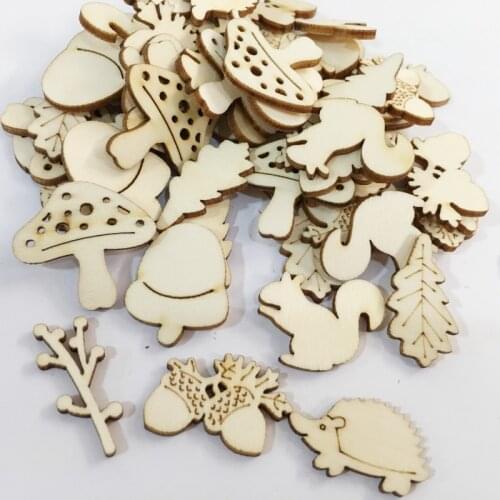 50pcs Wood Ornaments Wooden Cutout Hanging Wood Crafts Embellishments Wood Tags for Diy Craft Madera De Balsa