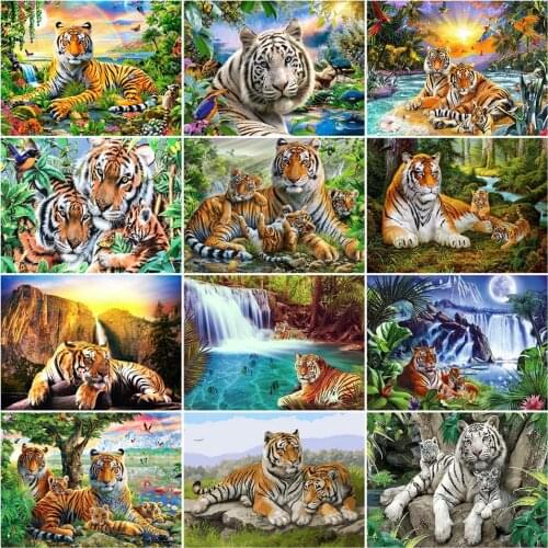AZQSD DIY Unframe Oil Painting By Numbers Tiger Home Decoration Acrylic Paint Coloring By Numbers Canvas Animal Handpainted Gift