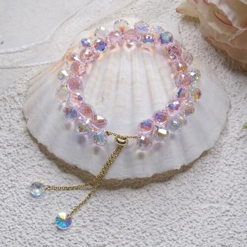 Double Row Pink/Purple/Clear Shining Cystal Adjustable Beaded Strand Bracelets for Women Girls Party Fashion Jewelry YBR461