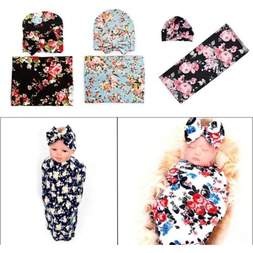 Baby Wrapping Cloth Newborn Rabbit Ear Cap Towel Set Printing Package Swaddle Blanket Hat Bathing Photo Gifts