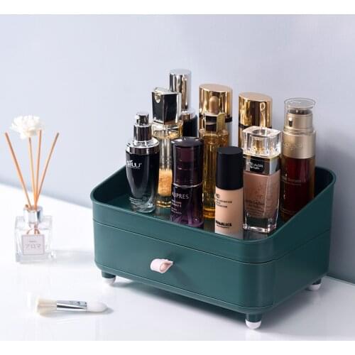 Double Layers Desktop Plastic Cosmetic Storage Box Drawer Type Dustproof Makeup Organizer Lipstick Holder