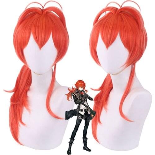 Game Genshin Impact Cosplay Halloween Diluc Cosplay Wig Genshin Impact Diluc Cosplay Hair