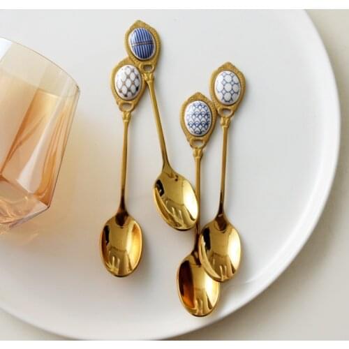 Luxury Glod Stainless Steel Spoon for Speciality Coffee Dessert Milk Tea Cutlery Kitchen Tool Wedding Memories Gift