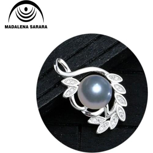 MADALENA SARARA 925 Sterling Silver and 8mm AAA Freshwater Pearl Fashion Pendant Necklace Leaves Style