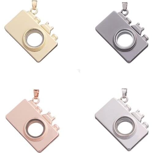 5Pcs Creative Travel Theme Camera Shaped Floating Memory Plain Glass Locket Necklace Living Glass Locket Pendant Jewelry Diy