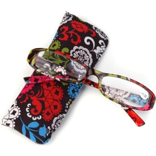 Fashion Striped Reading Glasses Presbyopia Resin Lens Eyeglasses With Bag Colorful +1.0~+4.0 Red/Blue