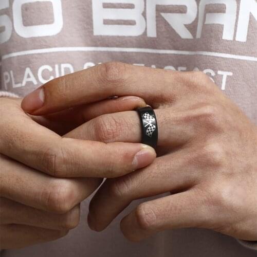 MOREDEAR 8mm Black Titanium The Car Flag Ring For Men and Women